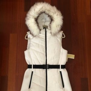 White Hooded Faux-Fur Puffer Vest - Michael Kors